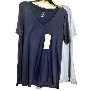 Member's Mark Ladies Essential Short Sleeve V Neck Classic Fit Tee Set 2 L Blue